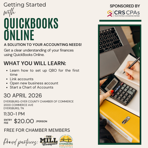 The Mill, Dyer County Chamber partner for QuickBooks Online Lunch & Learn, Sponsored by CRS CPAs